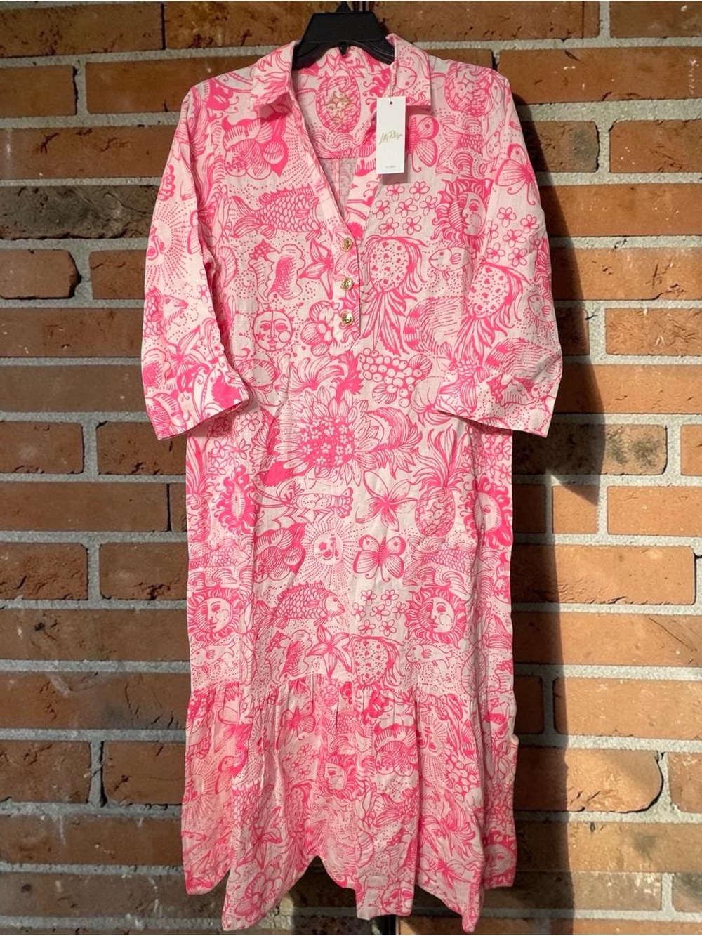 LILLY PULITZER XL Pink and White Floral Button-Front Midi Dress - Picture 3 of 7